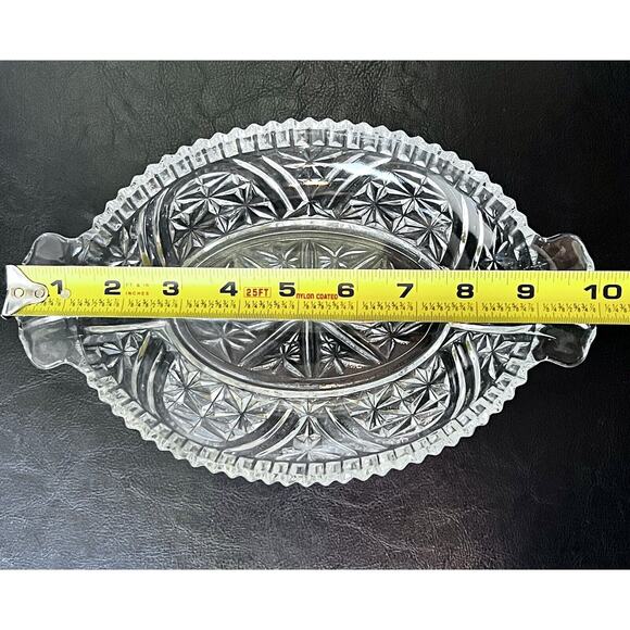 Vintage Heavy Cut Glass Divided Serving Dish With Handles Anchor Hocking - Picture 3 of 4